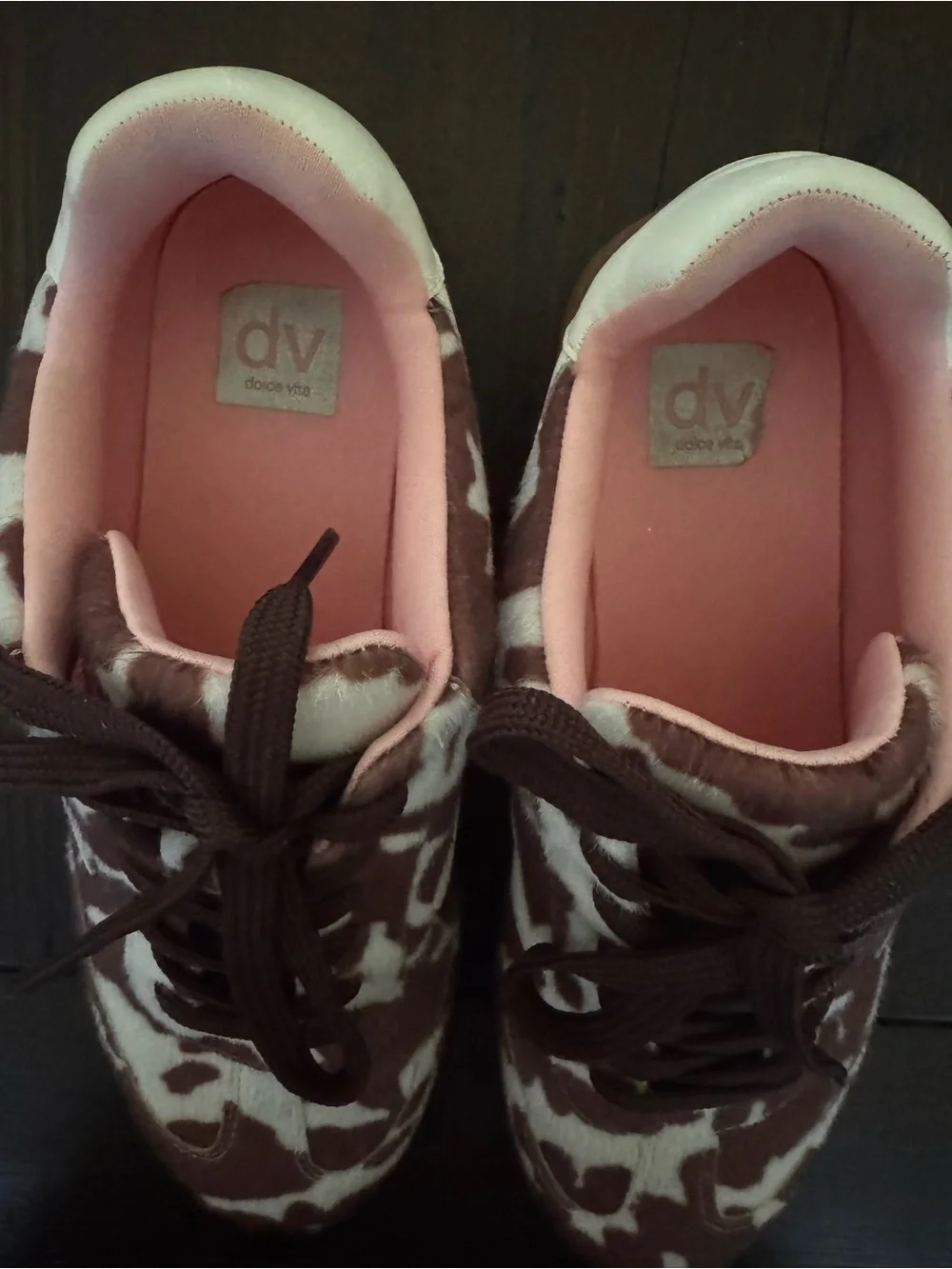 Dolce Vita Brown and White Cowhide Pattern Sneakers